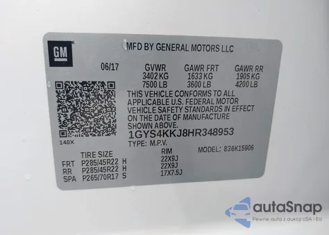 2017 Cadillac Escalade Esv Platinum z USA, uszkodzony, nr VIN 1GYS4KKJ8HR348953